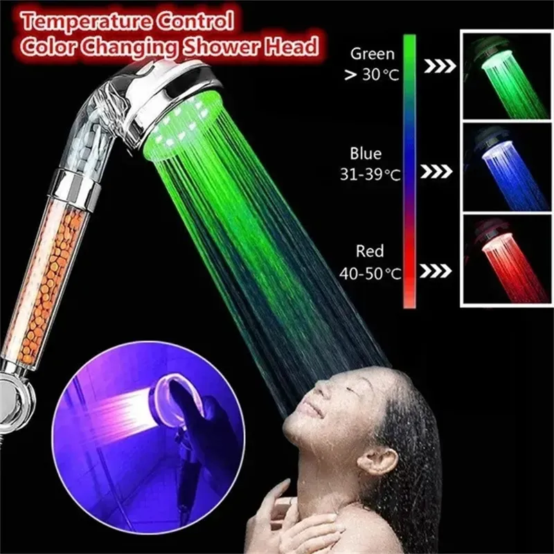 Contrôle de la température 3 LED à couleur changeante Anion SPA pomme de douche salle de bain économie d'eau pomme de douche à main accessoires de salle de bain