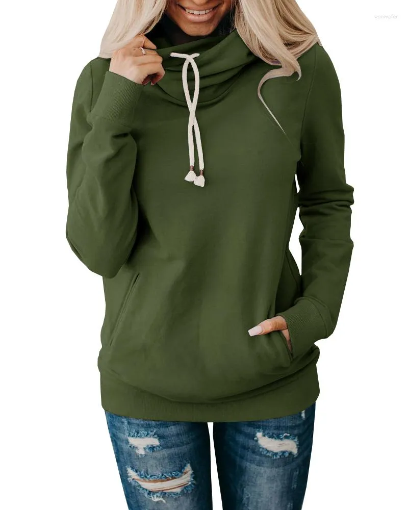 Kvinnors hoodies Cowl Neck Hoodie Thermal Hooded Sweatshirts Löst Fit Fall Tops med fickor