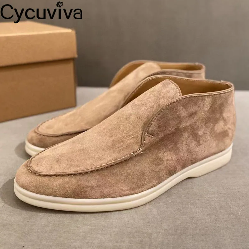 Dress Shoes High Top Loafers for Women Nude Kid Suede Flats Casual Shoes Round Toe Slip On Open Walk Shoes Luxury Ladies Flat Shoes 230920