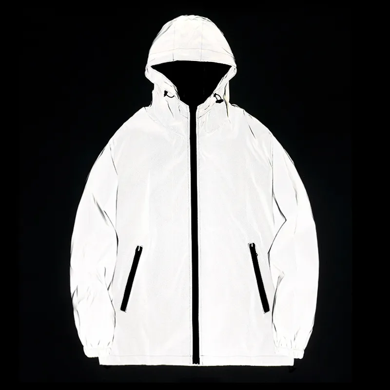 Men's Jackets Night Reflective Jackets Double fabric Windbreaker Hooded Jacket Men Hip Hop Dancer singer Waterproof Zipper Coats Outwear 230921