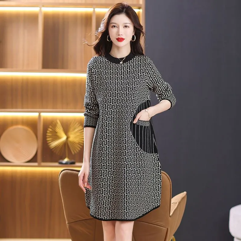chinese dress ladies cashmere wide a-line scoop neck dress (fernlight) main image 0