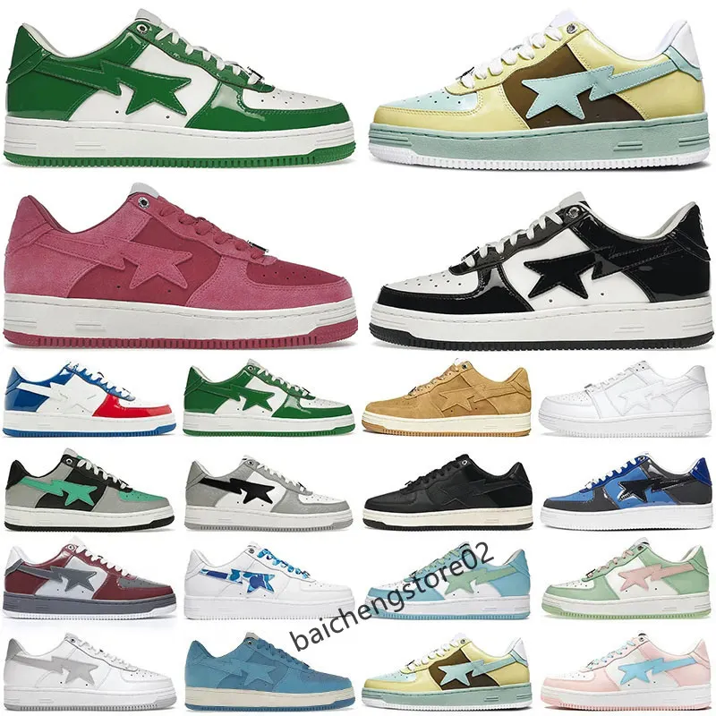 Luxus Apes Sta Low Nigo Freizeitschuhe Baden Männer Frauen Designer Sneaker Triple White ABC Como Comics Schwarz Blau Lackleder Bordeaux Grau Tokio Mode L23