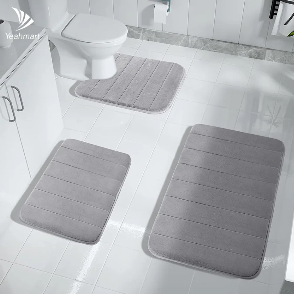 Badmattor 1/2/3pieces Memory Foam Bath Mat Ställer 40x60cm/50x80cm/50x60cm U-formad vattenabsorption Toalettmatta för badrumsmattor fotmatta 230921