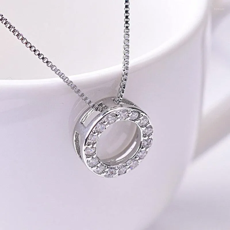 Pendant Necklaces Simple Stylish Circle Full With CZ Fashion Necklace For Women Fancy Birthday Gift Wedding Trend Eternity Jewelry