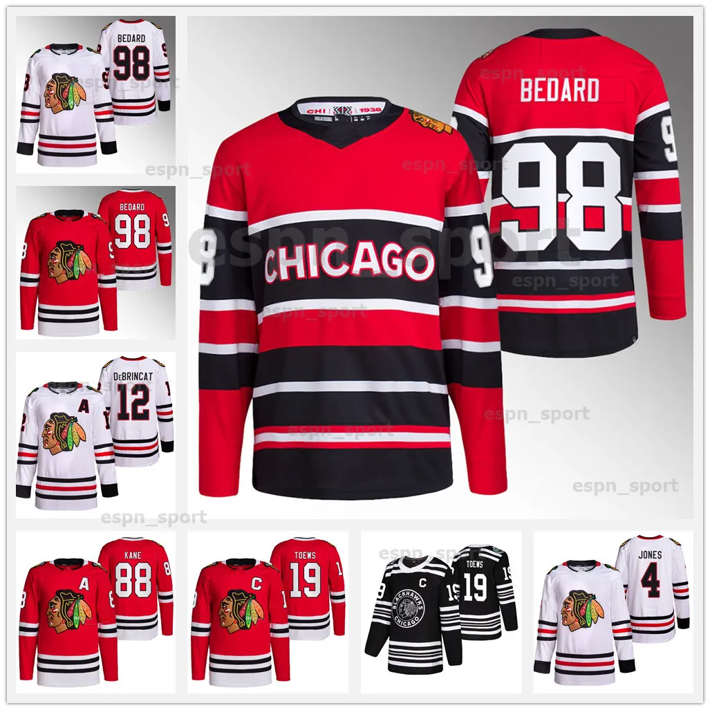 Black Hawks 98 Connor Bedard Reverse Retro Hockey Taylor Hall 19 Jonathan Toews Tyler Johnson Nick Foligno Patrick Kane Seth Jones Bobby Hull Clark Griswold Jerseys