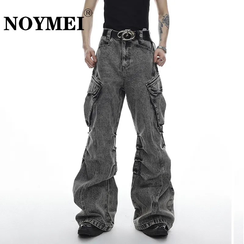 NOYMEI Herren-Jeans, Nischen-Design, Denim-Hose, plissiert, Schlaghose, groß, modisch, gewaschen, Trend, Herren-Jeans, High Street, Tasche, WA1987, 230920