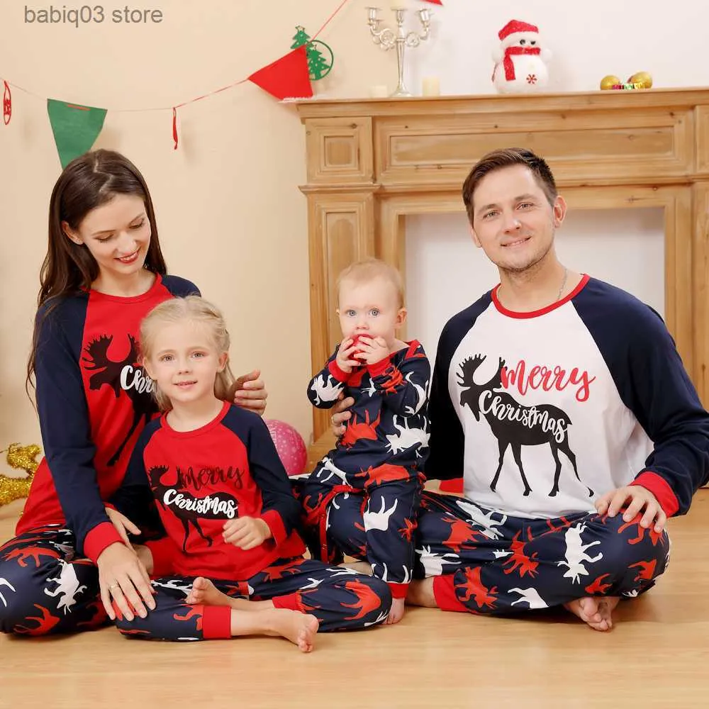 Aile Eşleşen Kıyafetler Xmas 2023 Aile Görünüyor Anne Kızı Baba Oğul Eşleşen Kıyafetler 2 Parça Takım Gözleri Bebek Romper Noel Pijama Set Loungewear T230921