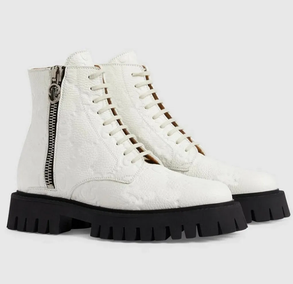 Winter Merk Luxe Dames Ritssluiting In elkaar grijpende Enkellaarsjes Rubber Lug Sole Dame Lederen Martin Boot Party Bruiloft Ridder Chelsea Boottes Wit Zwart EU35-43