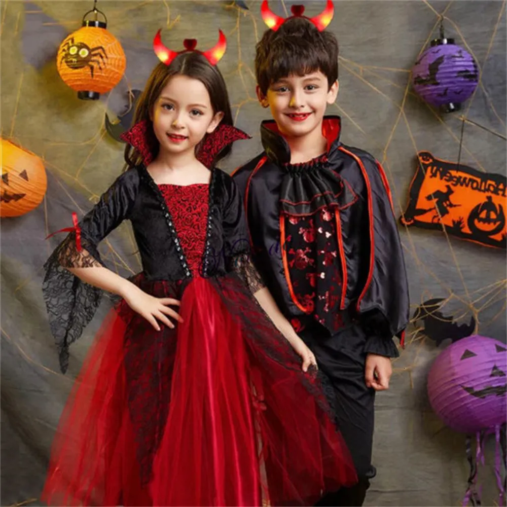 Cosplay traje de halloween para meninas bebê menino princesa vestido scarlet bruxa diabo fantasma roupas manto traje crianças cosplay 230920