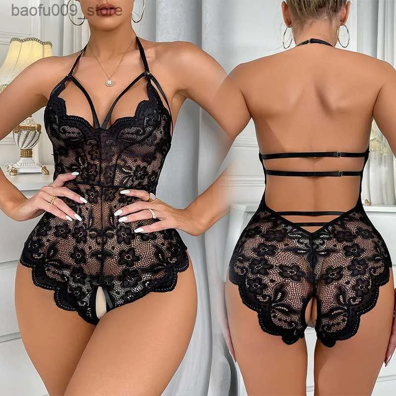 Sexy conjunto y bodysuit lingerie feminina pornô aberto crotchless impertinente y roupa interior babydoll vestido de renda quente lingerie traje erótico q230921