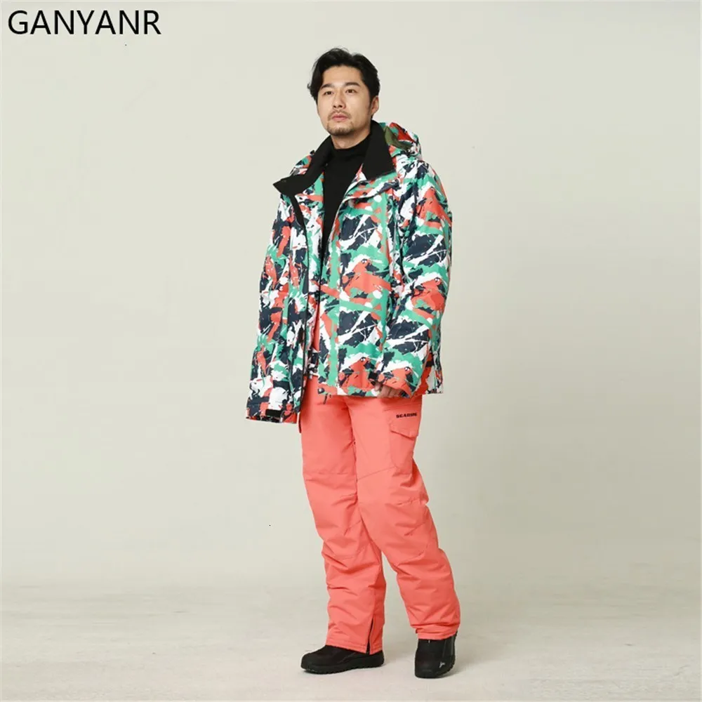 Combinaisons de ski GANYANR hommes Ski costume snowboard ensembles neige veste pantalon thermique coupe-vent imperméable chaud épaissir Camping randonnée en plein air 230920