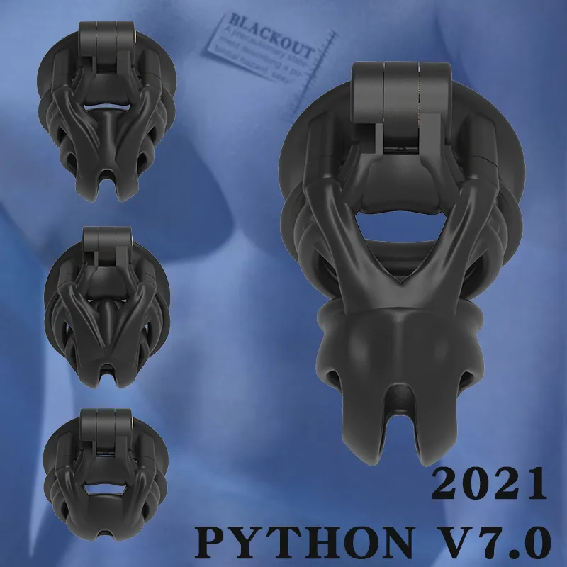 Vibratorer Blackout Python V7.0 Evo Cage Mamba Male Chastity Device Double-Arc Cuff Penis Ring 3D Cobra Cock Vuxen Sex Toys 230920