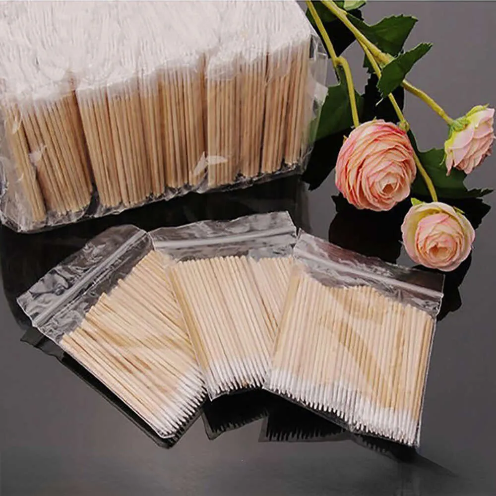100pcs Disposable Cotton Swab Lint Free Micro Brushes Wood Buds Swabs Ear Clean Sticks Eye Lashes Extensions Glue Removing Tools
