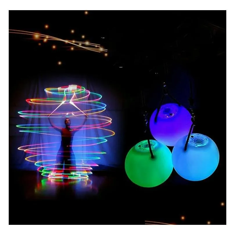 Décoration de fête Poi LED Boules de lancer lumineuses Diamètre 8 cm pour la danse du ventre Performance sur scène Spectacle de talents Accessoires à main Changement de dégradé Dhege