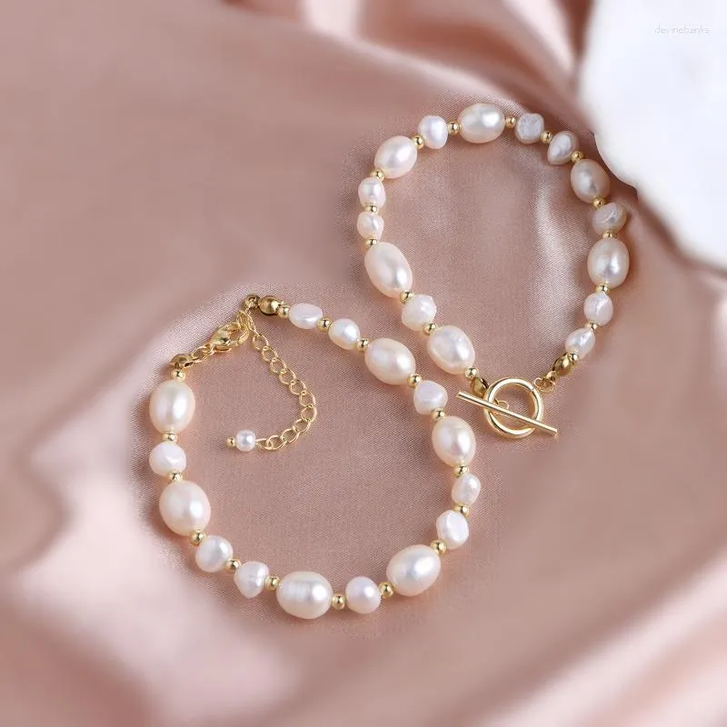 Strand Minar Classic Natural Freshwater Pearl Sycled للنساء 14K Gold Plated OT Clasp Associets