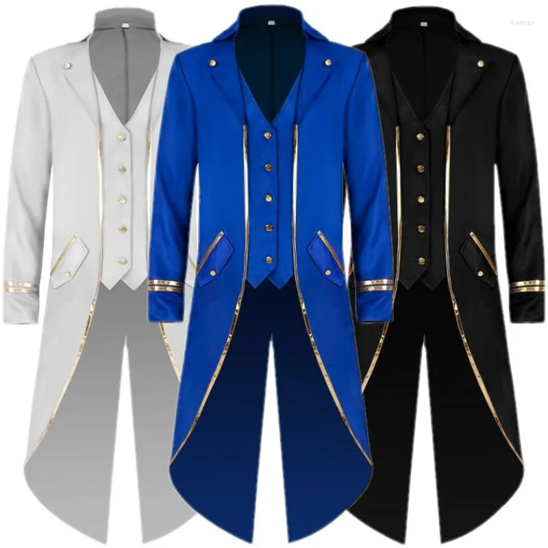 Vestes pour hommes Halloween Party Vintage Vêtements Gold Edge Long Manteau Style Gothique Homme Couleur Solide Cosplay Cotumes Tuxedo Tops Manches