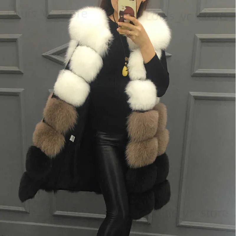 Women's Fur Faux Fur ZADORIN Winter Coat Women Thick Warm Luxury Patchwork Color Faux Fur Vest Coats Soft Fluffy Fur Jacket Female Vintage Outerwear T230921