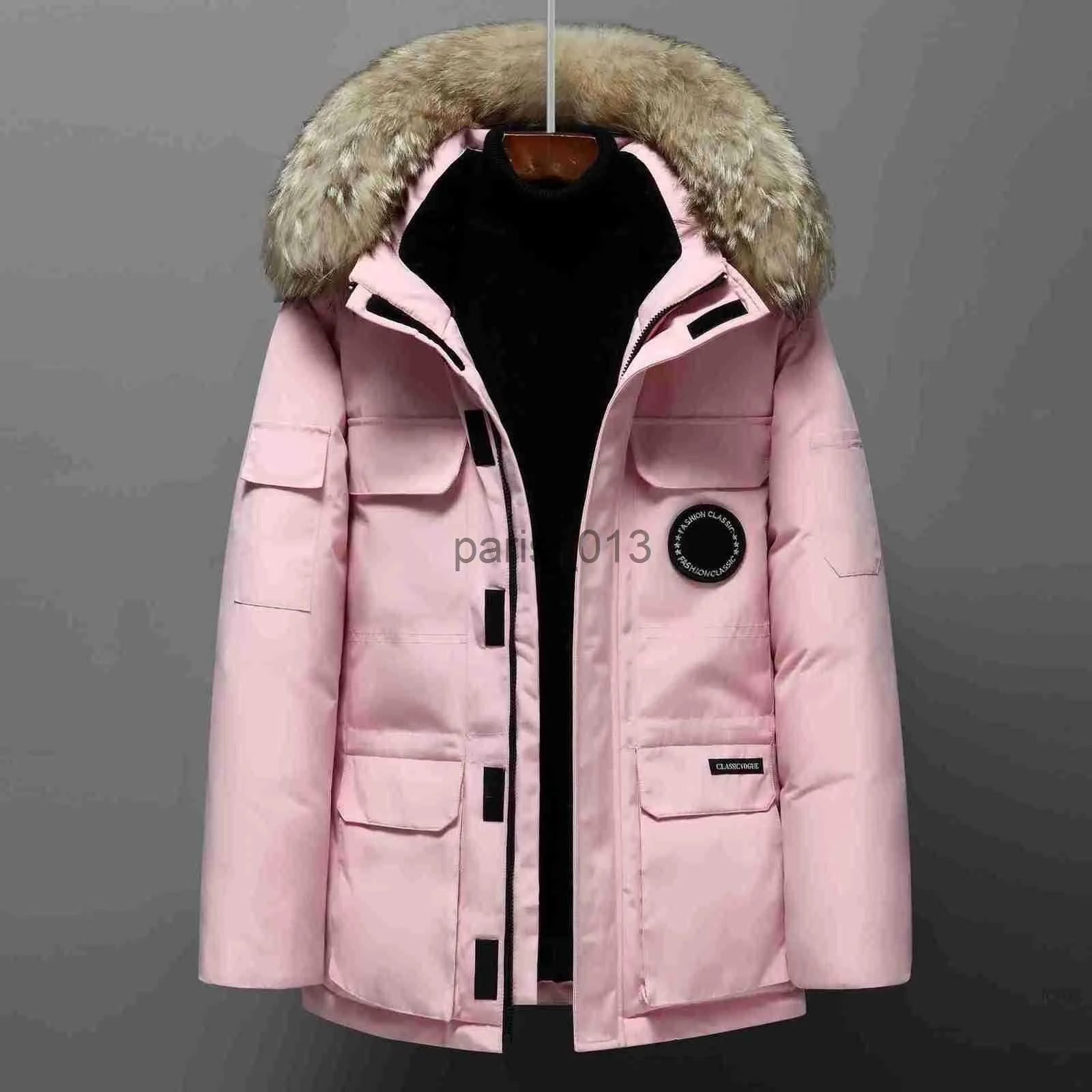 Parkas pour hommes Doudoune de longueur moyenne pour femmes et hommes Hiver Nouveau style canadien Surmonté les vêtements de travail des amoureux Épais en duvet d'oie Vêtements pour hommes Taille américaine S - 4XL x0921