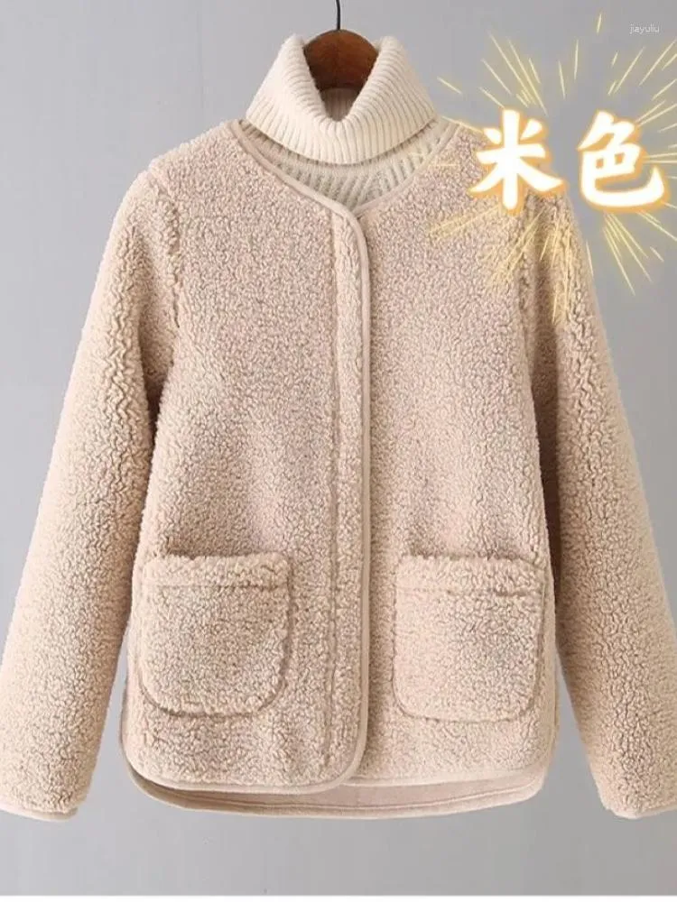 Women's Jackets Round Neck Lamb Wool Coat Short Autumn/winter Cotton Jacket Luxury Design Style Single Zipper Casual Noble Temperament Warm