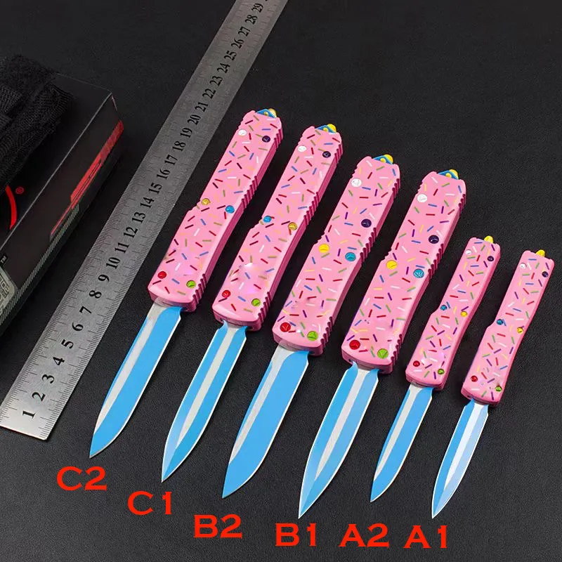 3 Modèles Micro Tech Exclusive Dessert Warrior Ultratech OTF Donut Pink Knife Aviation Poignée