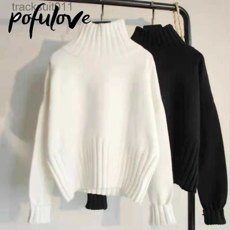 Kvinnors tröjor Turtleneck Pullover Sweater Sticked Sweaters Jumpers Soft White Black Sweater Women Dropshipping Loose Fit Autumn and Winter L230921