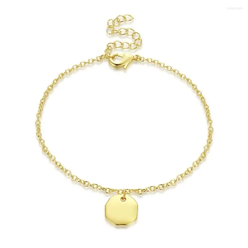 Link Bracelets Fashion Women Glossy Polygon Pendant Gold Color Round Drop Bracelet Exquisit Lady Chain Lobster Claps