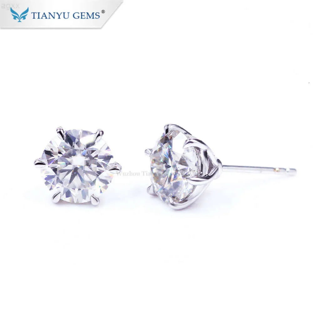 Tianyu Gemsファッションジュエリー14K 18Kホワイトゴールド2CTモイサナイトダイヤモンド6-プロングスタッドイヤリング