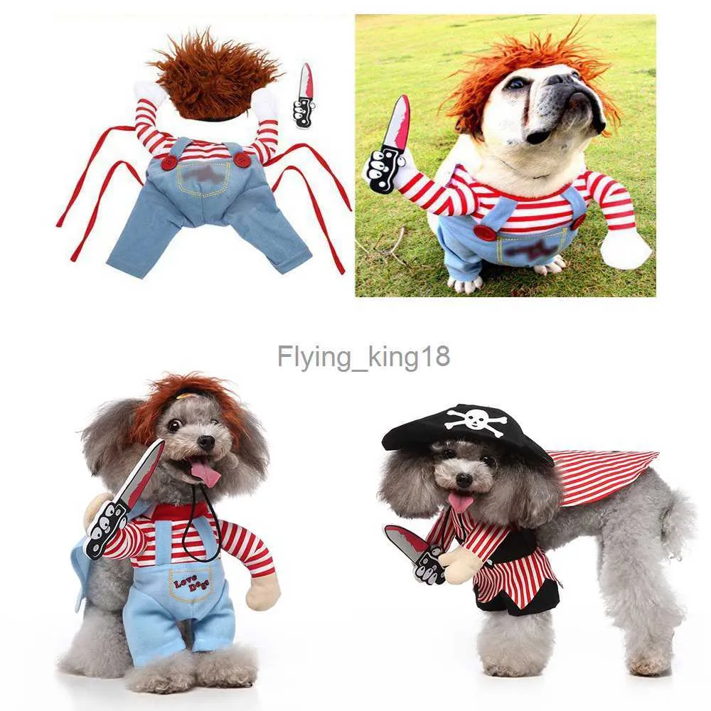 Cat Costumes 2022 Dog Pet Costume Chucky Deadly Doll Cosplay Party Fancy Festival tyg Halloween Pet roliga kläder Pet Christmas Accessory HKD230921