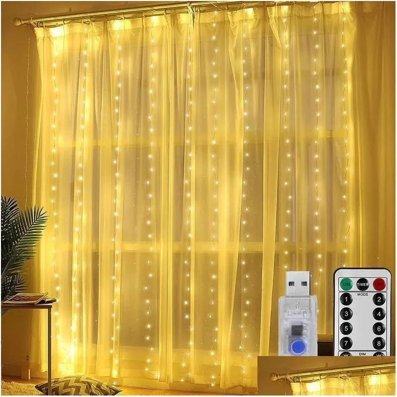 Led Strings Fairy Lights Garland Curtain String Usb Festoon Remote Year Lamp Christmas Decoration For Home Drop Delivery Lighting Hol Otuwm