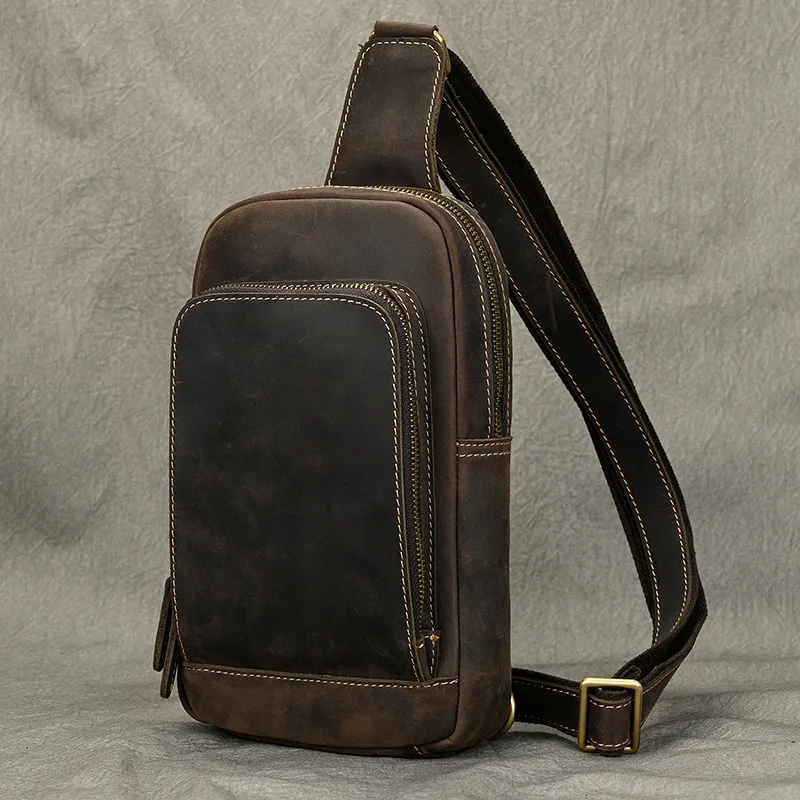 Bolsas al aire libre Bolsos de cuero para el pecho para hombre, bandolera de cuero para exteriores, bandolera de un solo hombro para Mini Ipad, bolso para el pecho para teléfono, hombre 230921