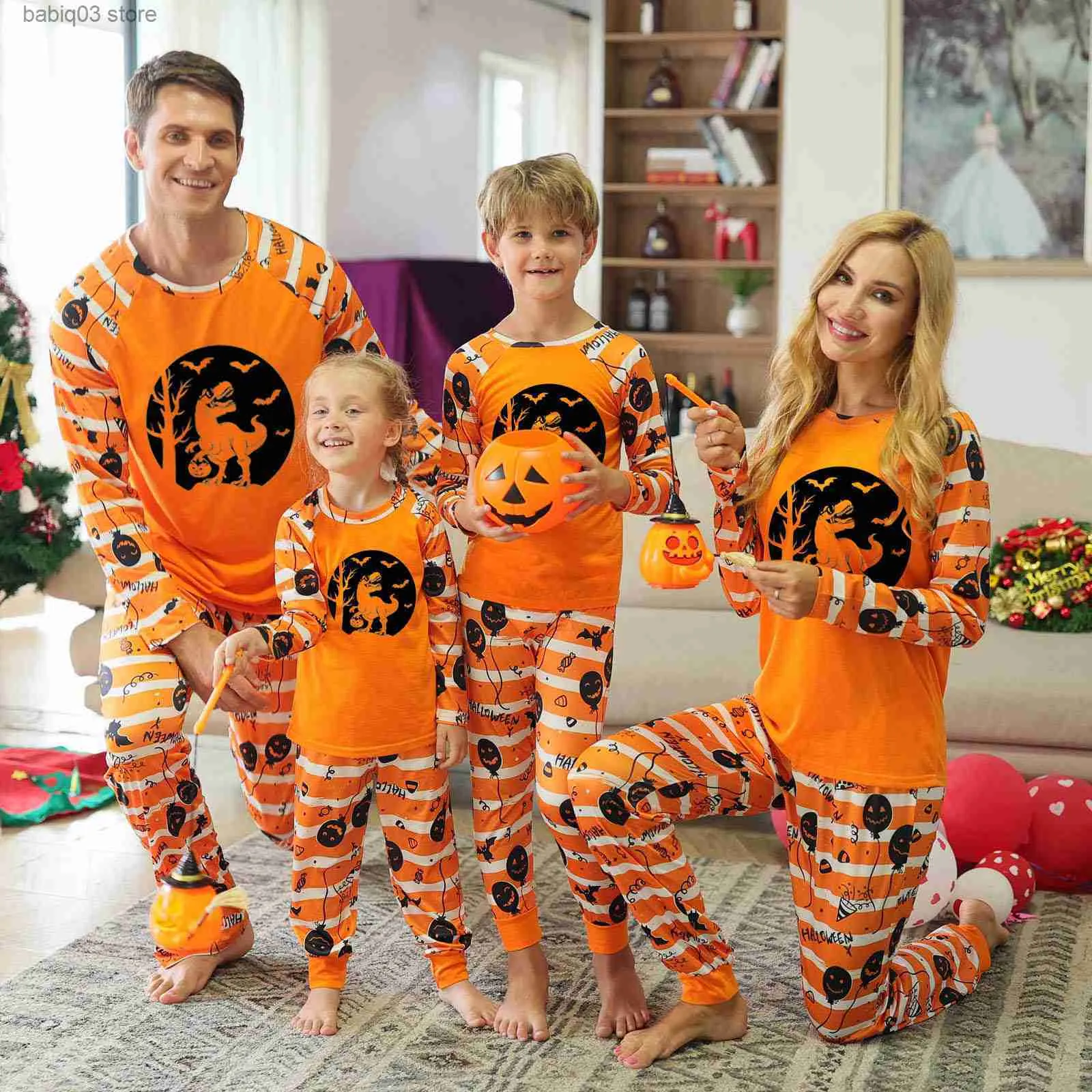 Dinosaur Print Family Pajama Outfits For Halloween Party Soft