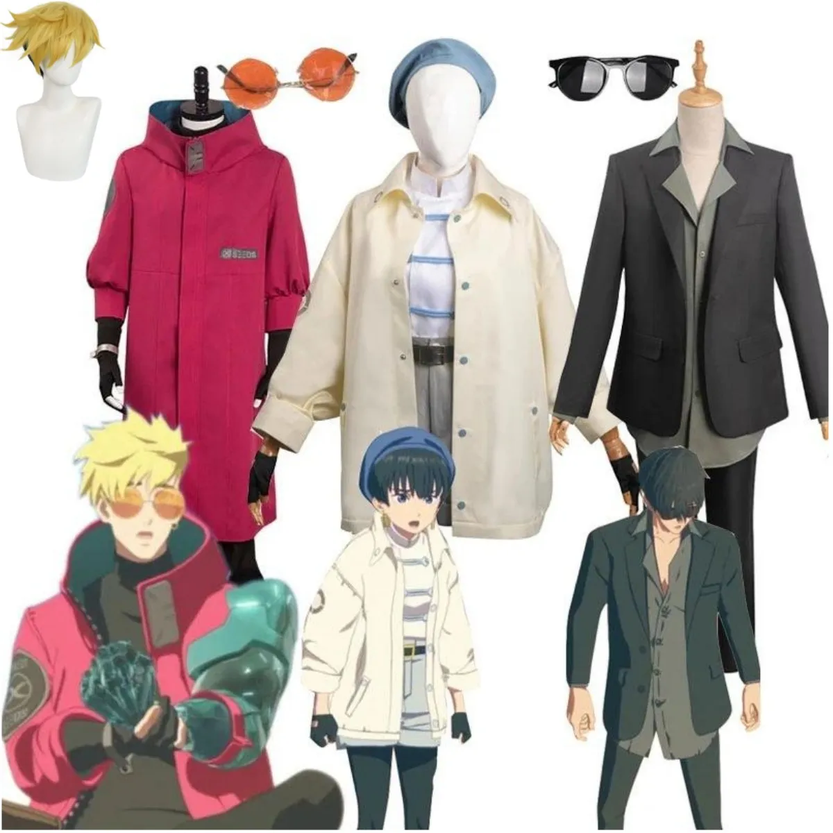 Anime Costumes Newest Anime Trigun Stampede Meryl Stryfe Wolfwood Vash The Stampede Cosplay Costume Windbreaker Uniform Man Woman Carnival Suit