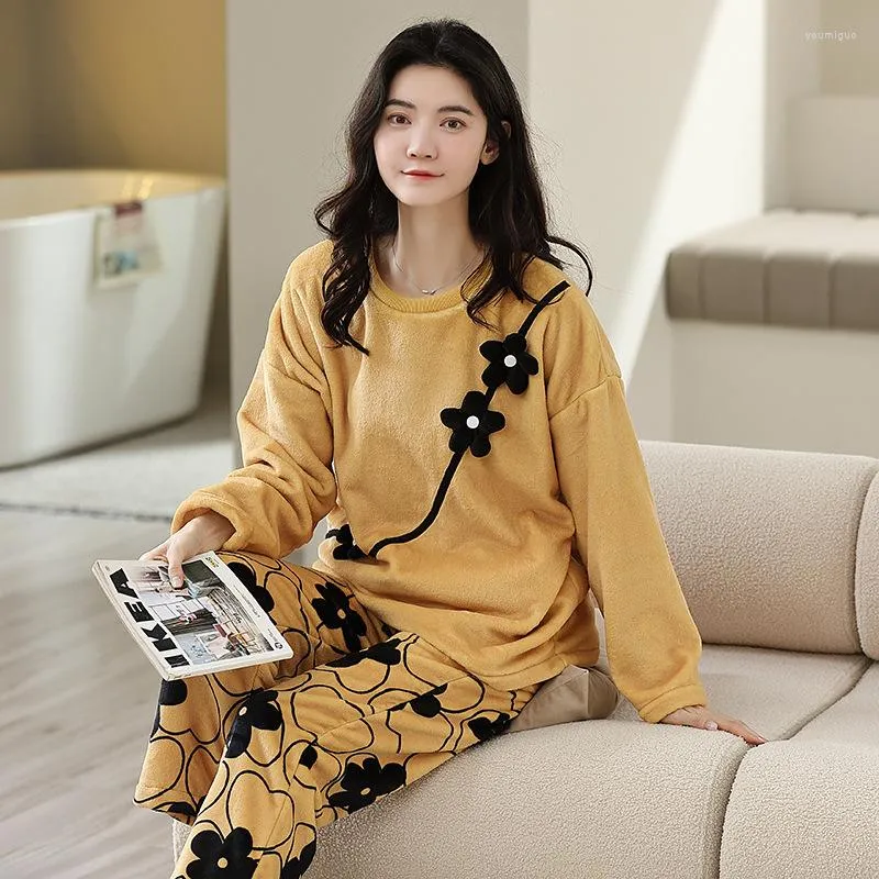 Vêtements de nuit pour femmes coréennes femmes flanelle pyjamas hiver thermique pour dame douce femme pijamas mode homsuits feminino drop ship