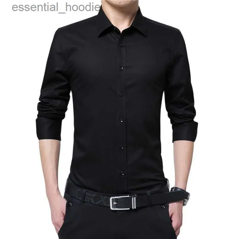 Herrenhemden BROWON Männer Mode Bluse Hemd Langarm Business Social Hemd Einfarbig Turn-neck Plus Größe Arbeitsbluse Markenkleidung L230921