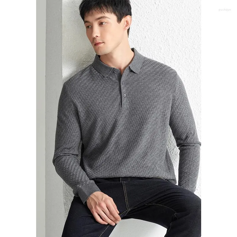 Männer Pullover Hohe Qualität Seide Kaschmir Polos Für Mann Herbst Casual Langarm Jumper Männlich Drehen Unten Kragen Strickwaren Pullover Shirts