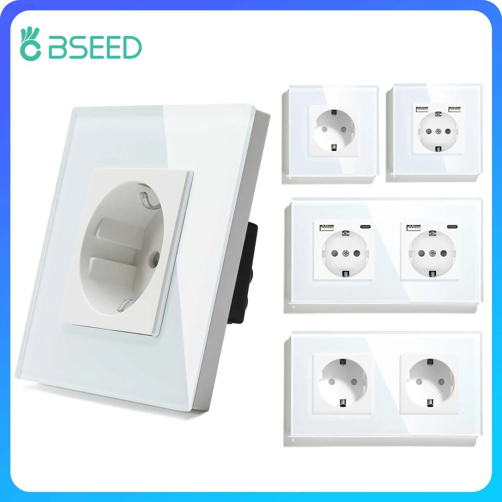 Sockets BSEED EU Wall Socket With USB Double Glass Sockets Triple Electric Sockets Type-C Fast Charging Ports Power Outlet 16A White L230921