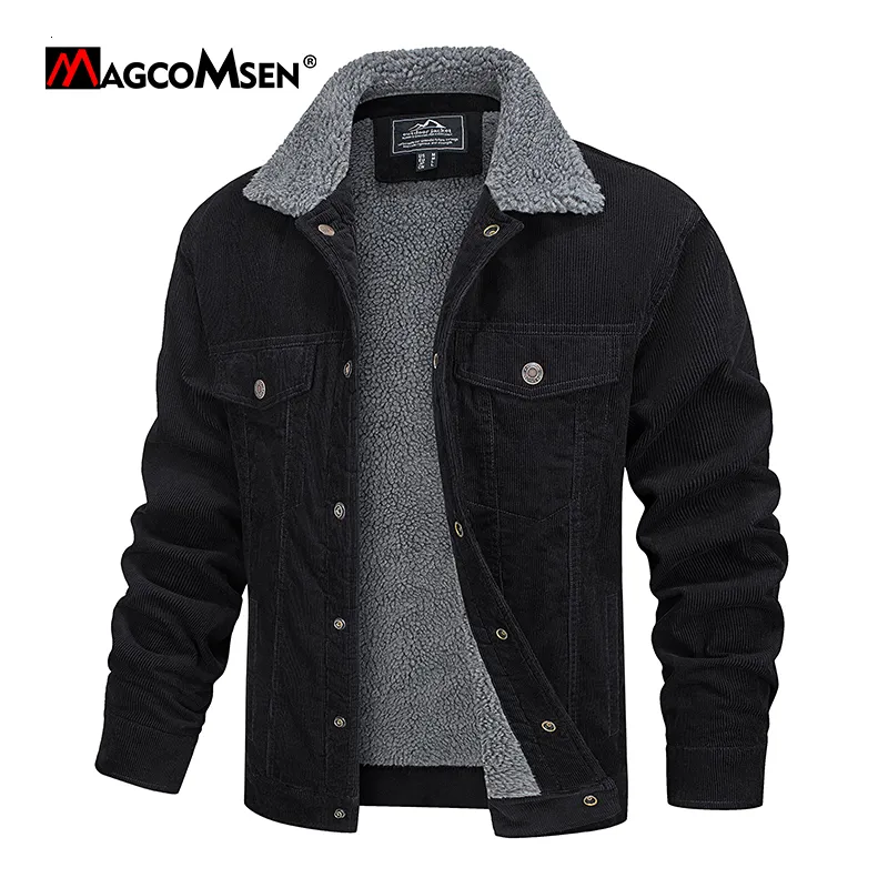 Men s Jackets MAGCOMSEN Corduroy Vintage Sherpa Fleece Windbrekaer Thick Warm Winter Coats Multi Pockets Casual Denim Jacket 230921