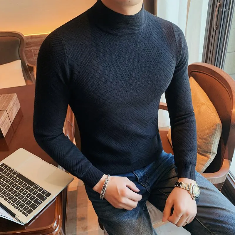 Men s Sweaters 7Colors Autumn Winter Fashion Turtleneck Long Sleeve Knitted For Men Clothing Slim Fit Casual Pullovers Pull Homme 3XL