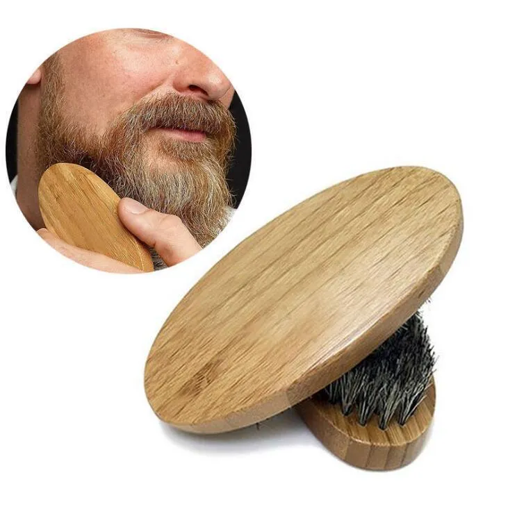 Round Beard Brush With Wild Boar Hair Bristles And Natural Wood