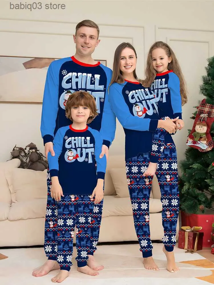 Passende Familien-Outfits, Weihnachten, passender Familien-Pyjama, Weihnachts-Pjs-Set, Papa, Mama, Kinder, Kind, Tochter, Sohn, Kleidungsset, Langarm, blauer Buchstabe 2023, T230921