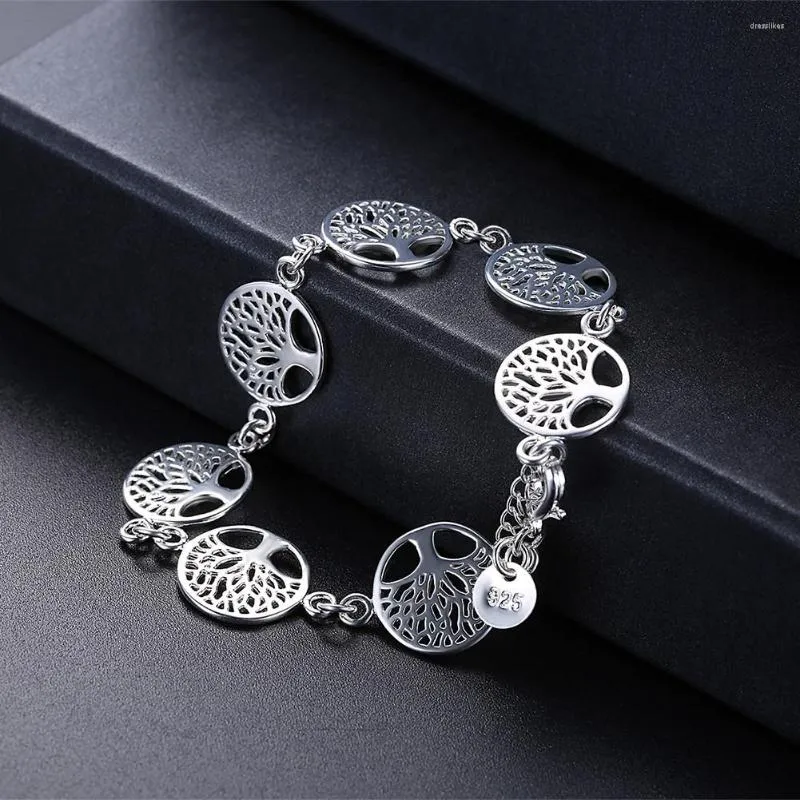 Länk armband trender silver färg ädla träd blommor armband för kvinnor bröllopstillbehör mode smycken födelsedagspresent