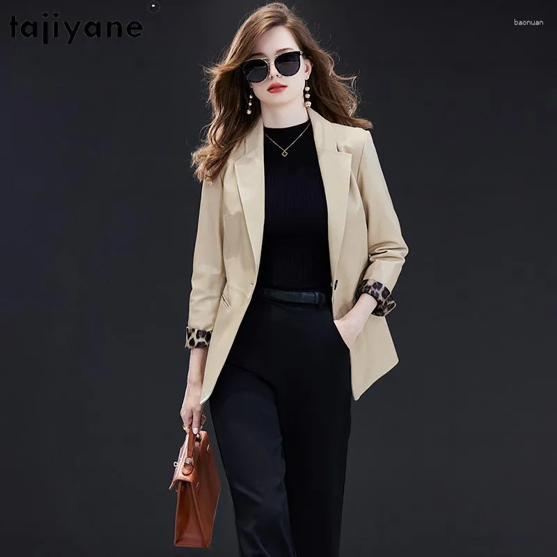 Tajiyane – veste en cuir véritable pour femme, manteau de costume Chic mi-long, à la mode, en peau de mouton véritable, 2023