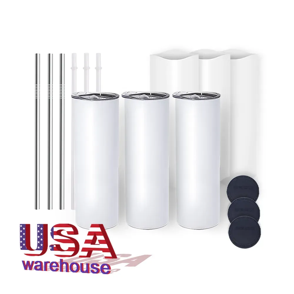 USA/CA warehouse 20oz white sublimation tumbler straight stainless steel sublimation blanks tumbler with straw 921