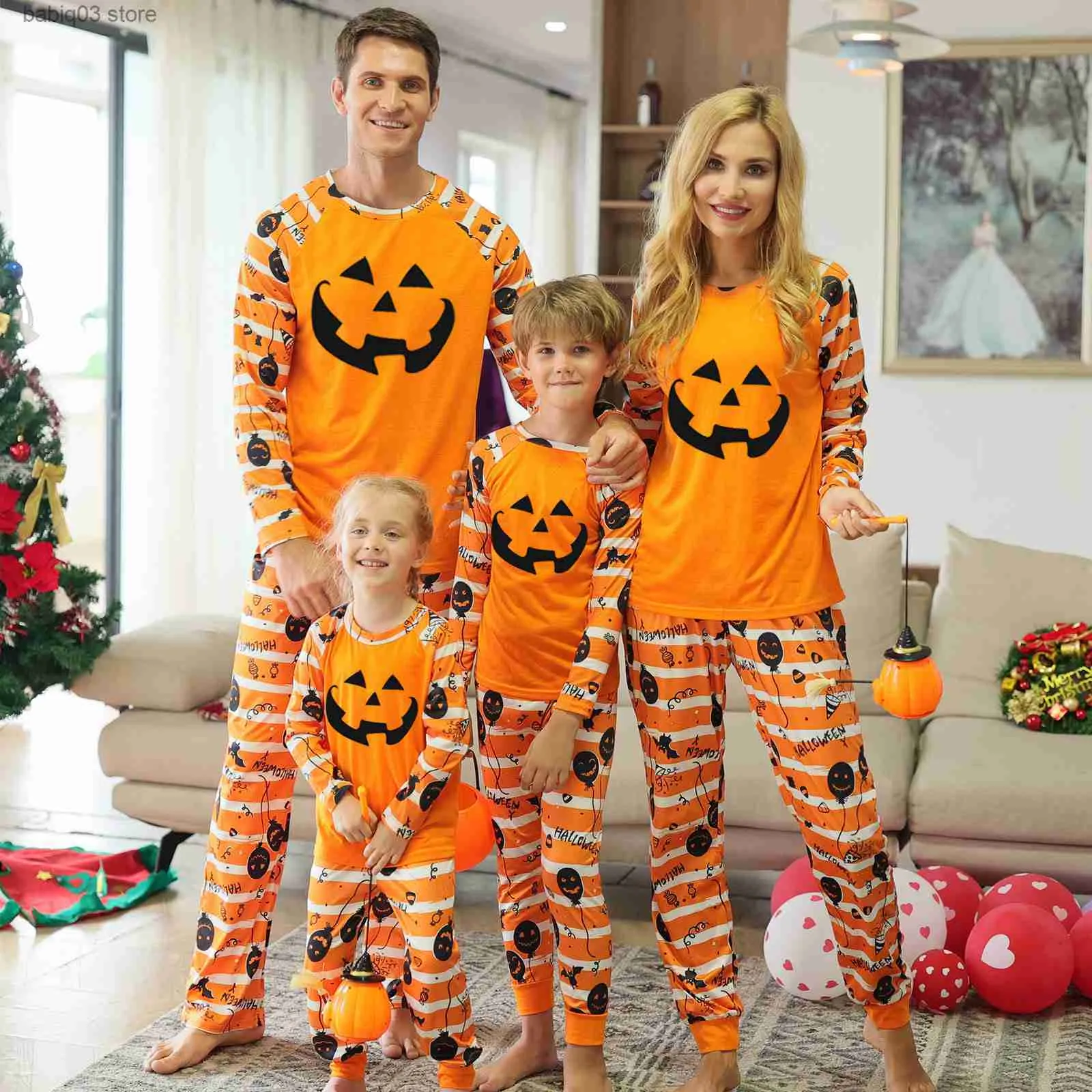 Bijpassende outfits voor gezinnen Familie Halloween-feestkleding Bijpassende outfits voor ouders en kinderen Casual losse 2-delige pyjamaset Schedelprint Thuiskostuum Familielook T230921