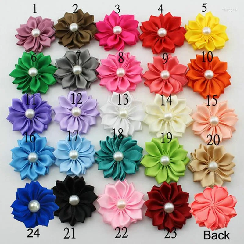 Decoratieve Bloemen 1.5 ''Mini Effen Satijnen Lint Bloem DIY Op Voorraad Voor Haaraccessoires 24 kleuren 120 stks HBF01