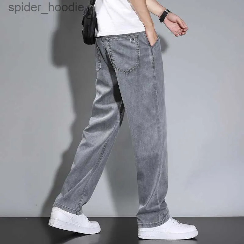 Men's Jeans Summer Thin Men's Straight Loose Gray Jeans Soft Fabric Lyocell Fabric Light Colored Casual Pants Male Brand Trousers L230921