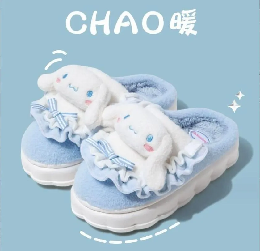 Cute Kuromi Melody Cinnamoroll Plush Slippers Kawaii Home Slippers, Warm  Indoor Shoes, Festival Gift (Size 35-40)