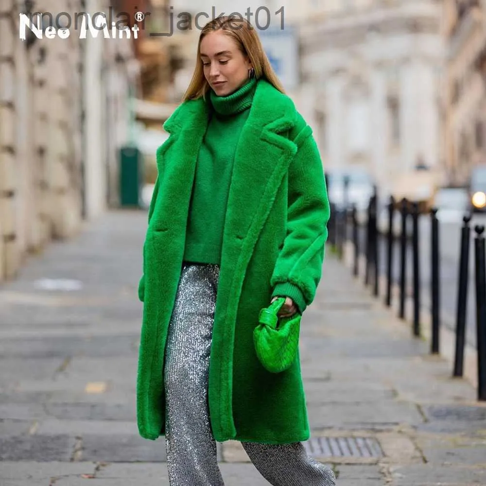 Pele feminina pele sintética na moda 2022 inverno feminino verde ursinho ícone casaco engrossar quente oversized longo casacos de pele sintética jaqueta feminina casacos j230921