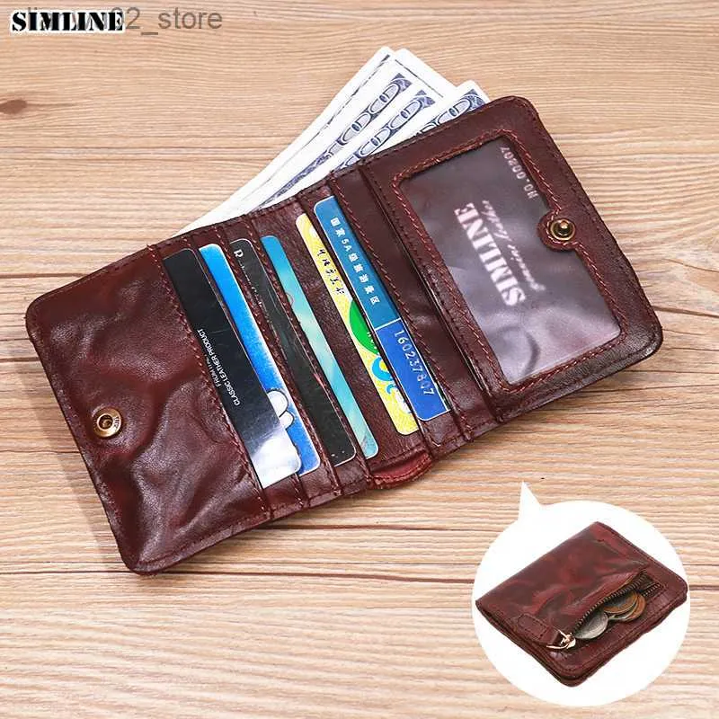 Money Clips Genuine Leather Wallet For Women Men Vintage Short Slim Small Bifold Women's Purse Card Holder With Zipper Coin Pocket ID Window Q230921