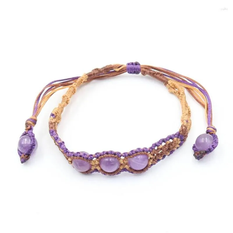 Strang XSM 8 mm natürlicher Kristall-Amethyst-Opal, runde Perlen, handgefertigtes Fadenseil, umwickelt, geflochtene Makramee-Stein-Armbänder, Schmuck, Geschenk